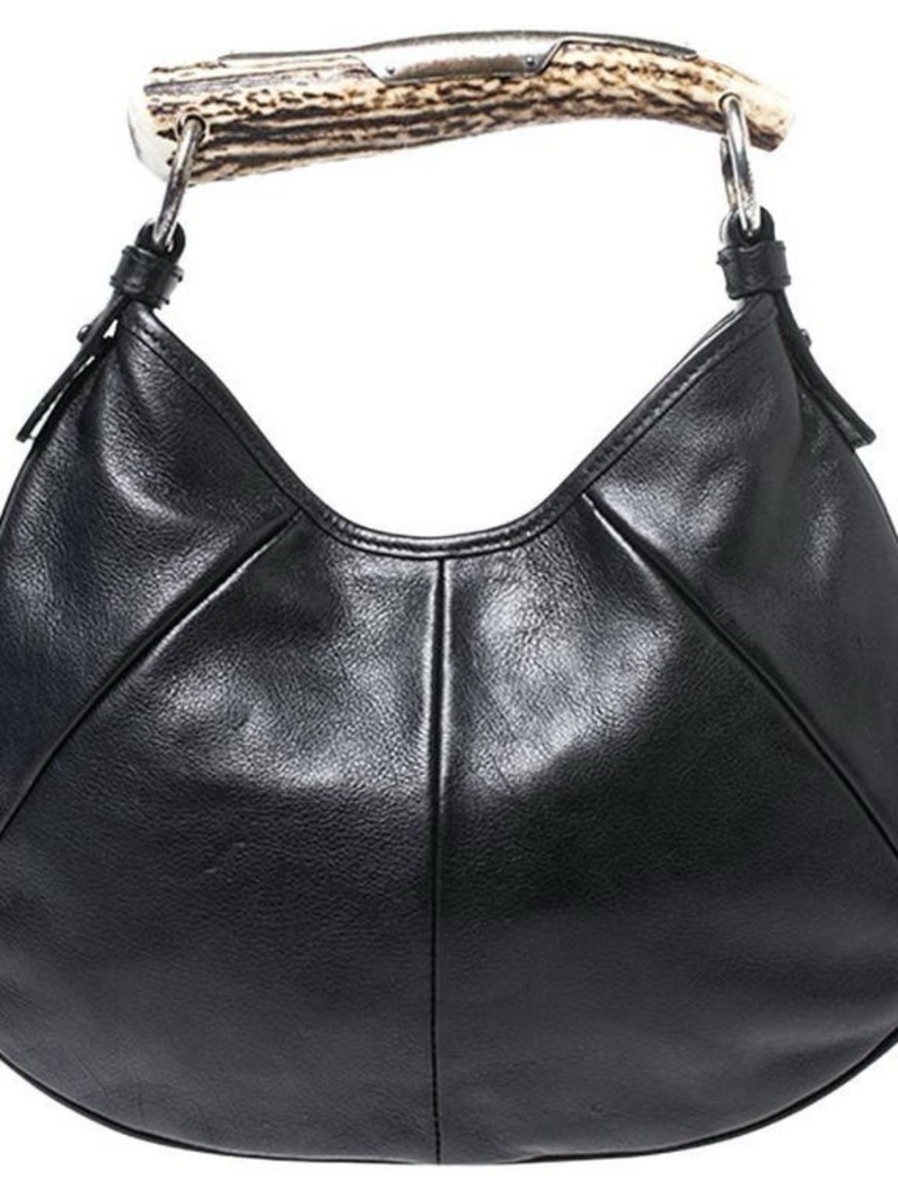 Yves Saint Laurent Black Leather Shoulder Bag with Natural Handle